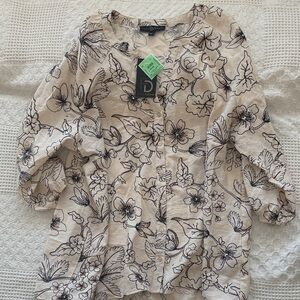 Fred David Beige and Black Floral Blouse